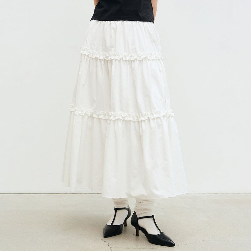 FRILL TIERED LONG SKIRT_BLACK