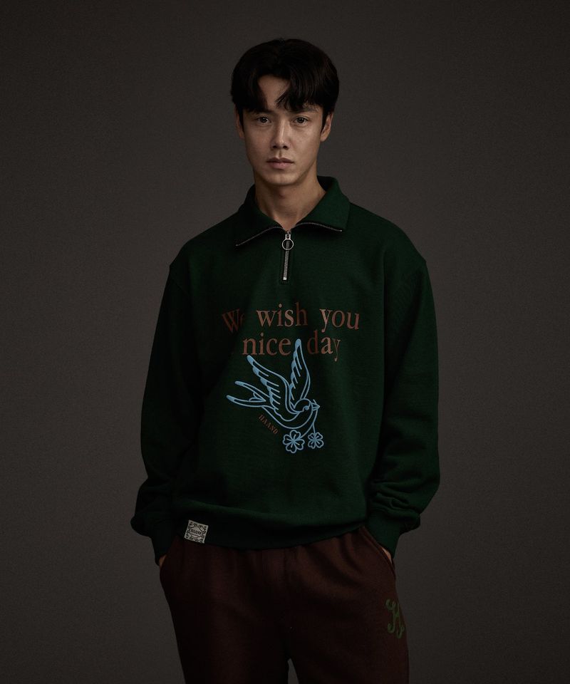 BLUEBIRD HALF ZIP-UP SWEATSHIRT GREEN