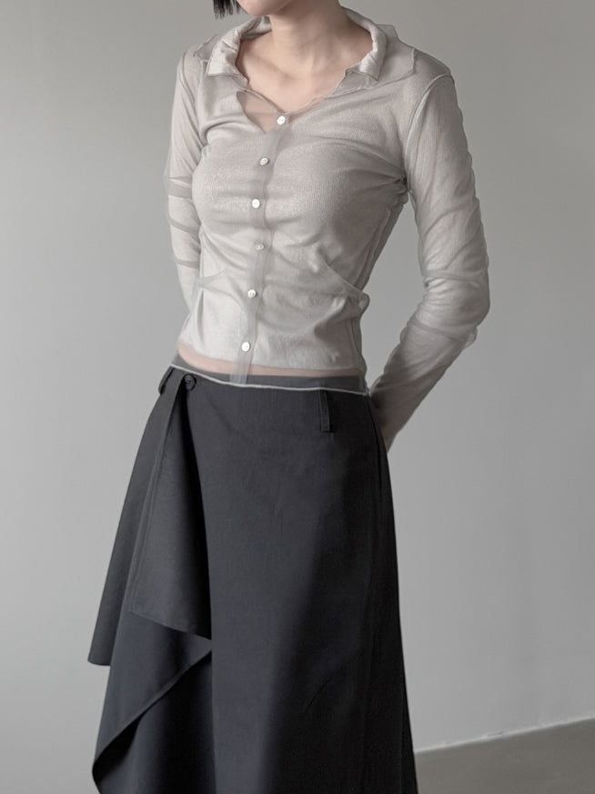 Folden Mesh Layered Collar Tee