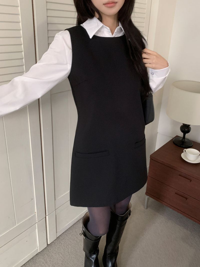Classic Mae Simple Line Two-Pocket Mini Dress