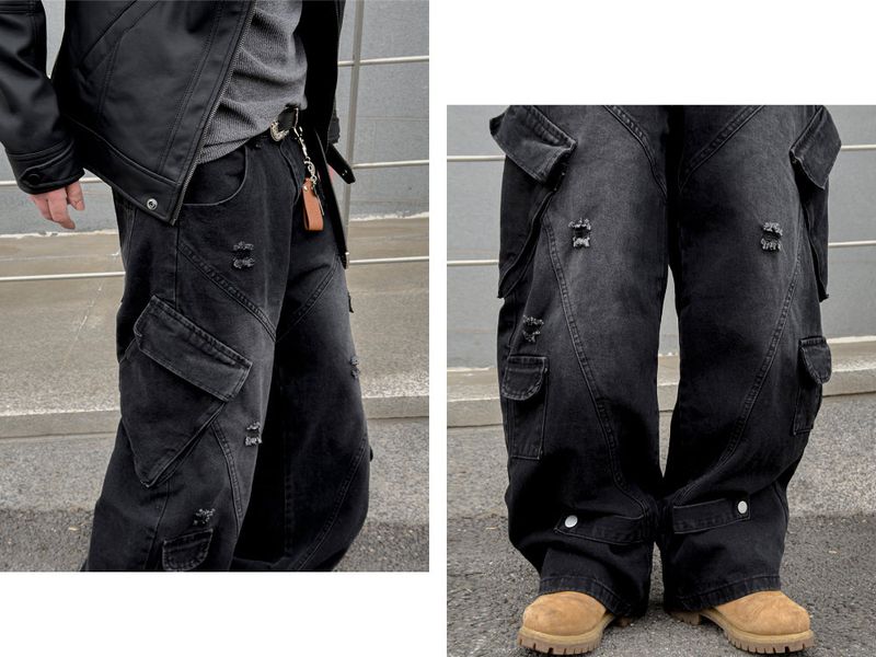 Sel Distressed Cargo Wide Denim