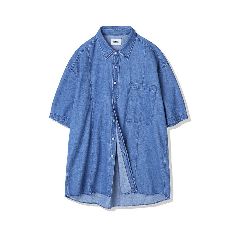 FRONT SEAM WASHED DENIM SHIRT LIGHTBLUE