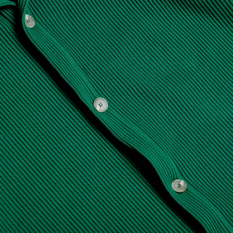 DAMP ROUND-NECK WAFFLE CARDIGAN_GREEN