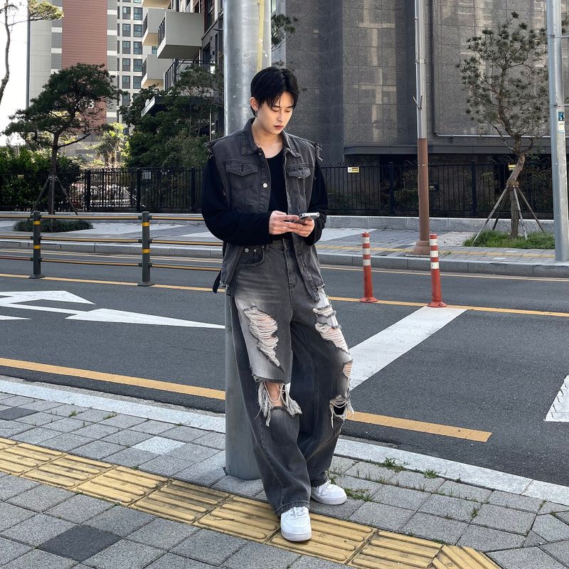 Black Jeans Denim Vest D725013534026