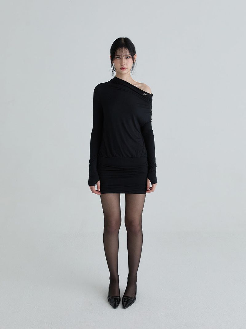 Shirring symbol dress (Black)