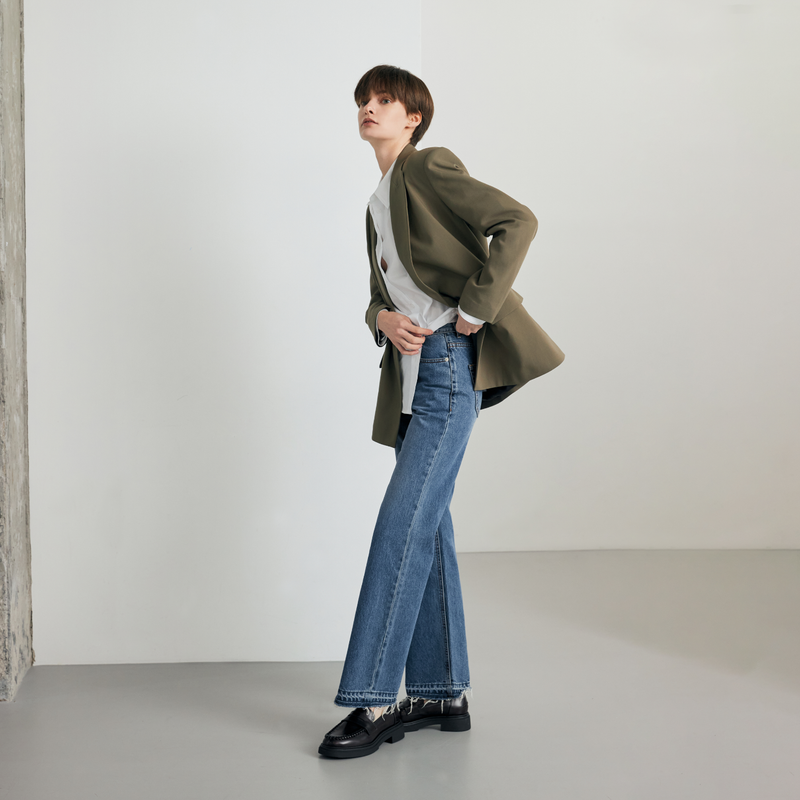 middle blue semi wide jeans - SW003