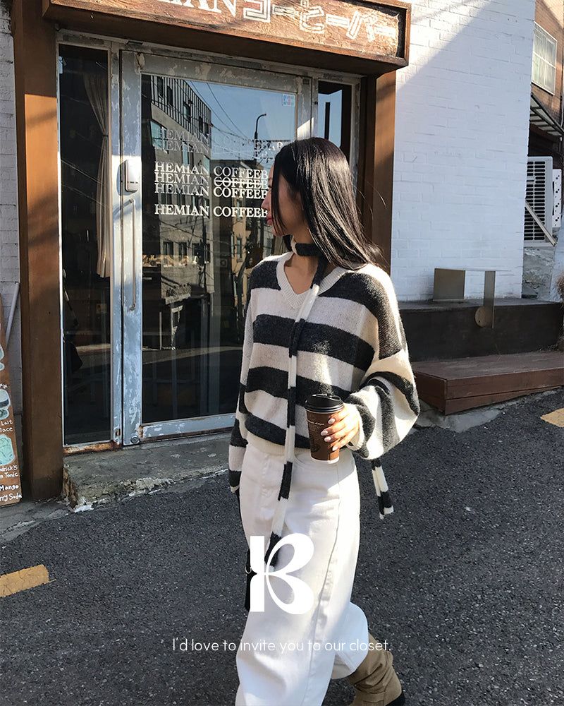 [ORIGINAL] LACKUN Striped Muffler Knit Set