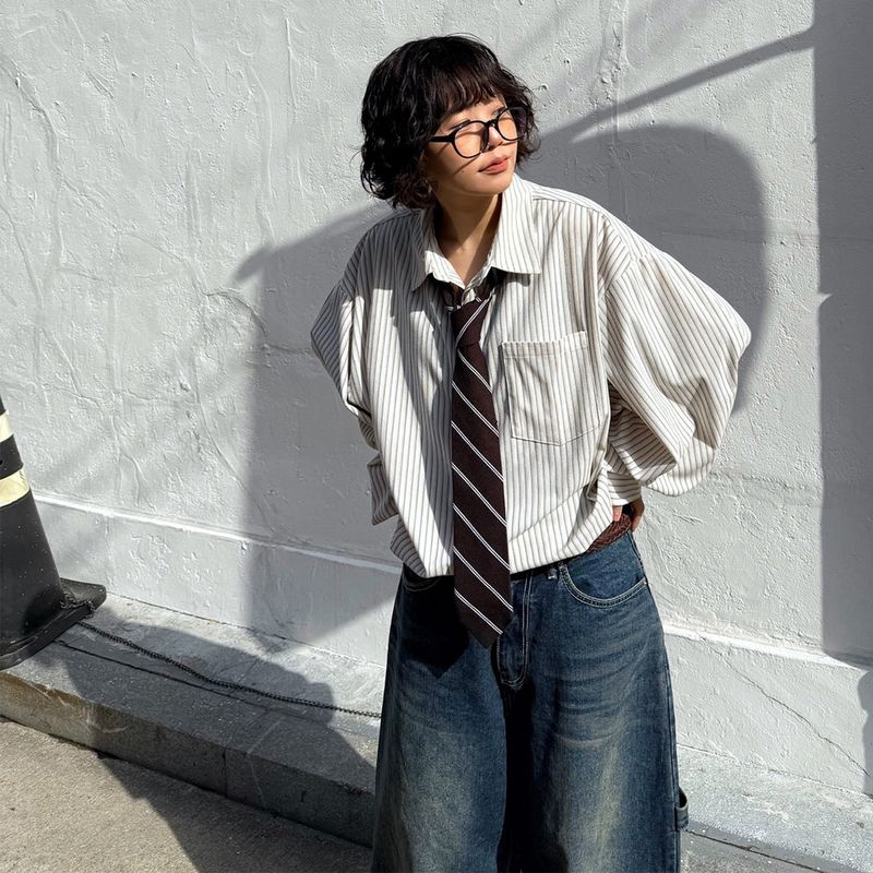HundoP（ハンドピー）の「Oversized Stripe Balloon Shirt（Tops）」