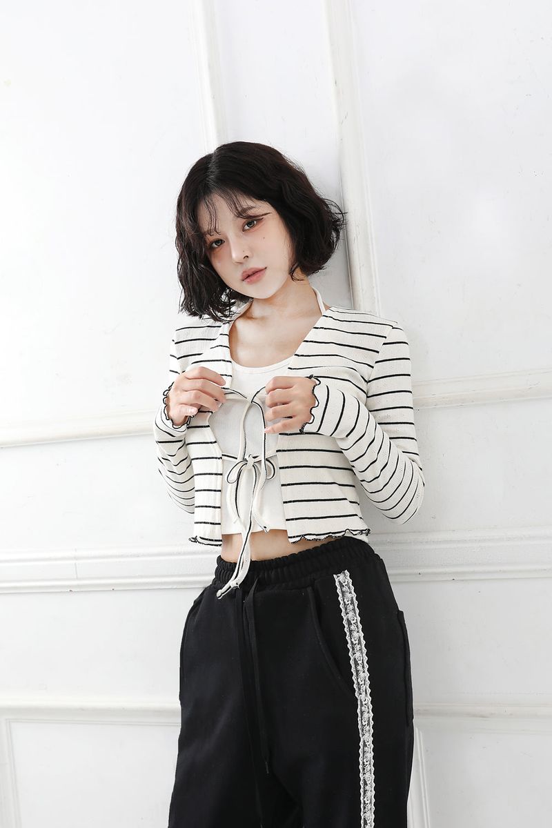 Stripe Ribbon Knit Cardigan