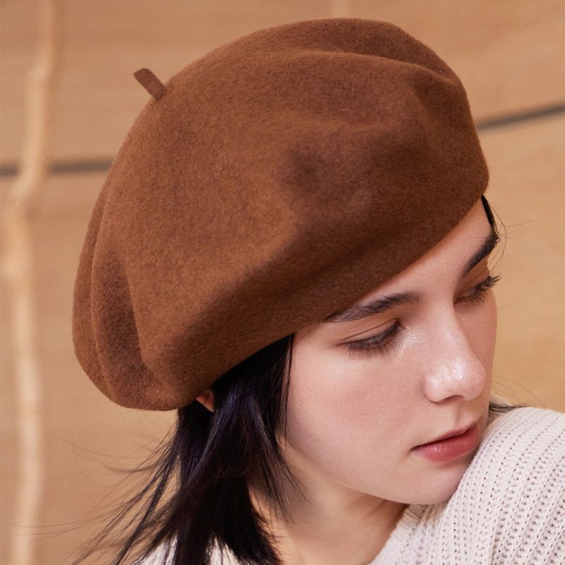 VA Square Stud Wool Beret / Brown