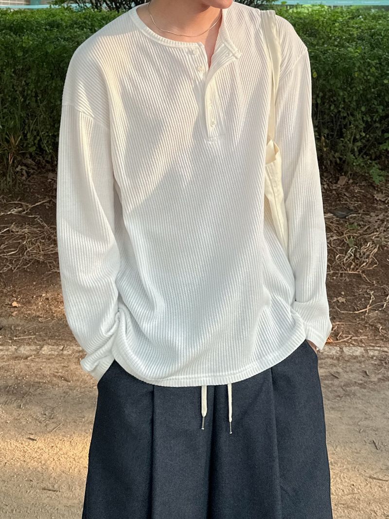 Waffle Over Henley neck Long sleeve
