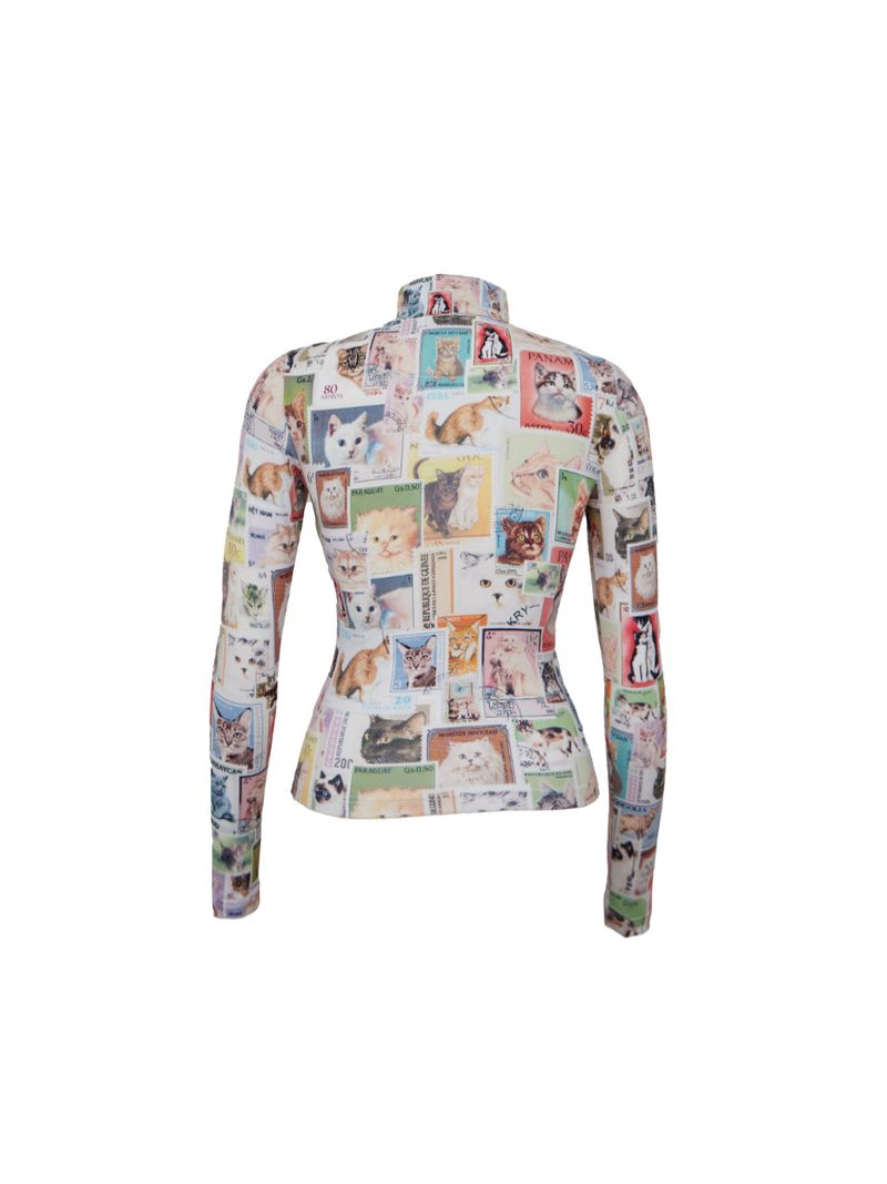 WORLDWIDE CAT POSTCARD HALF NECK LONG SLEEVE