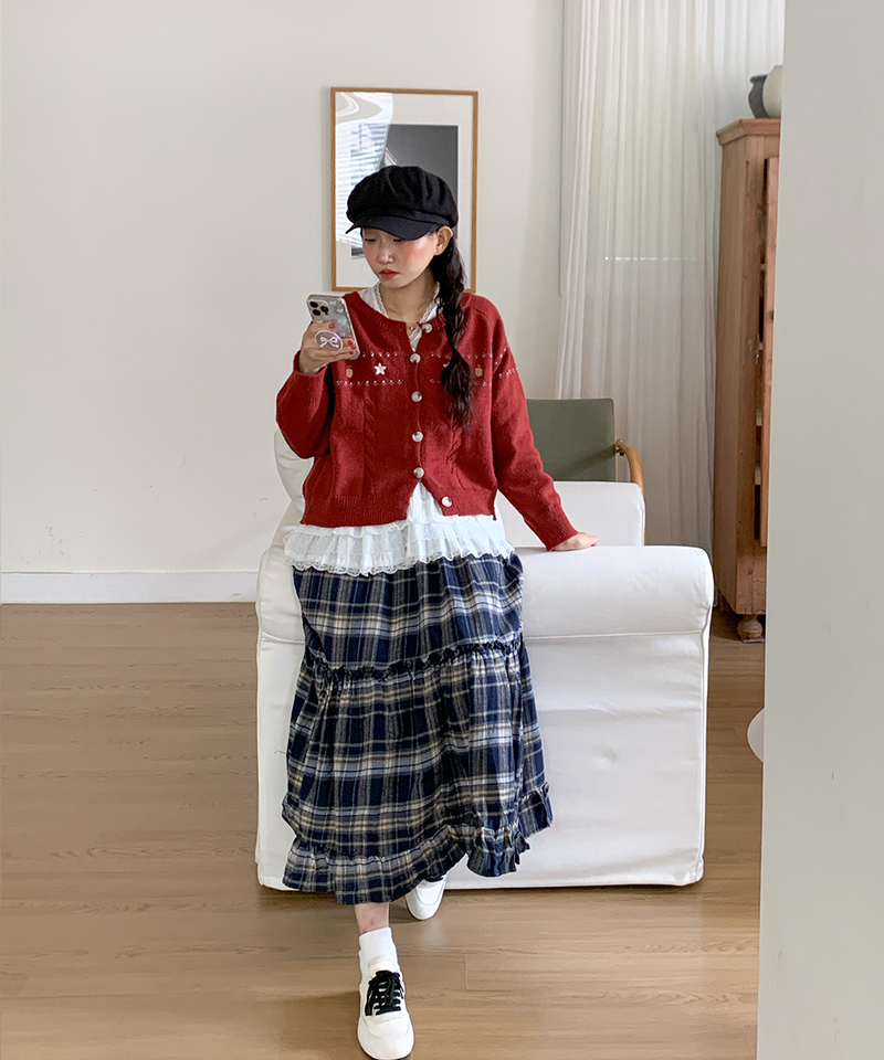 Sorbet Long Checkered Skirt