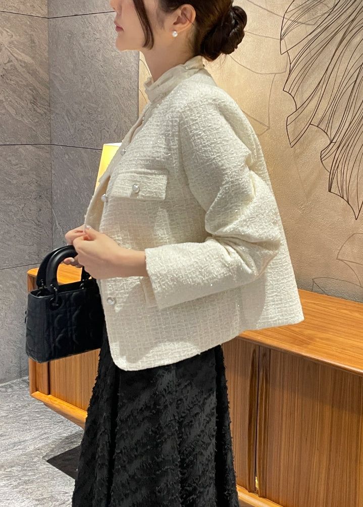 Schuet Round No-Collar Pearl Tweed Jacket