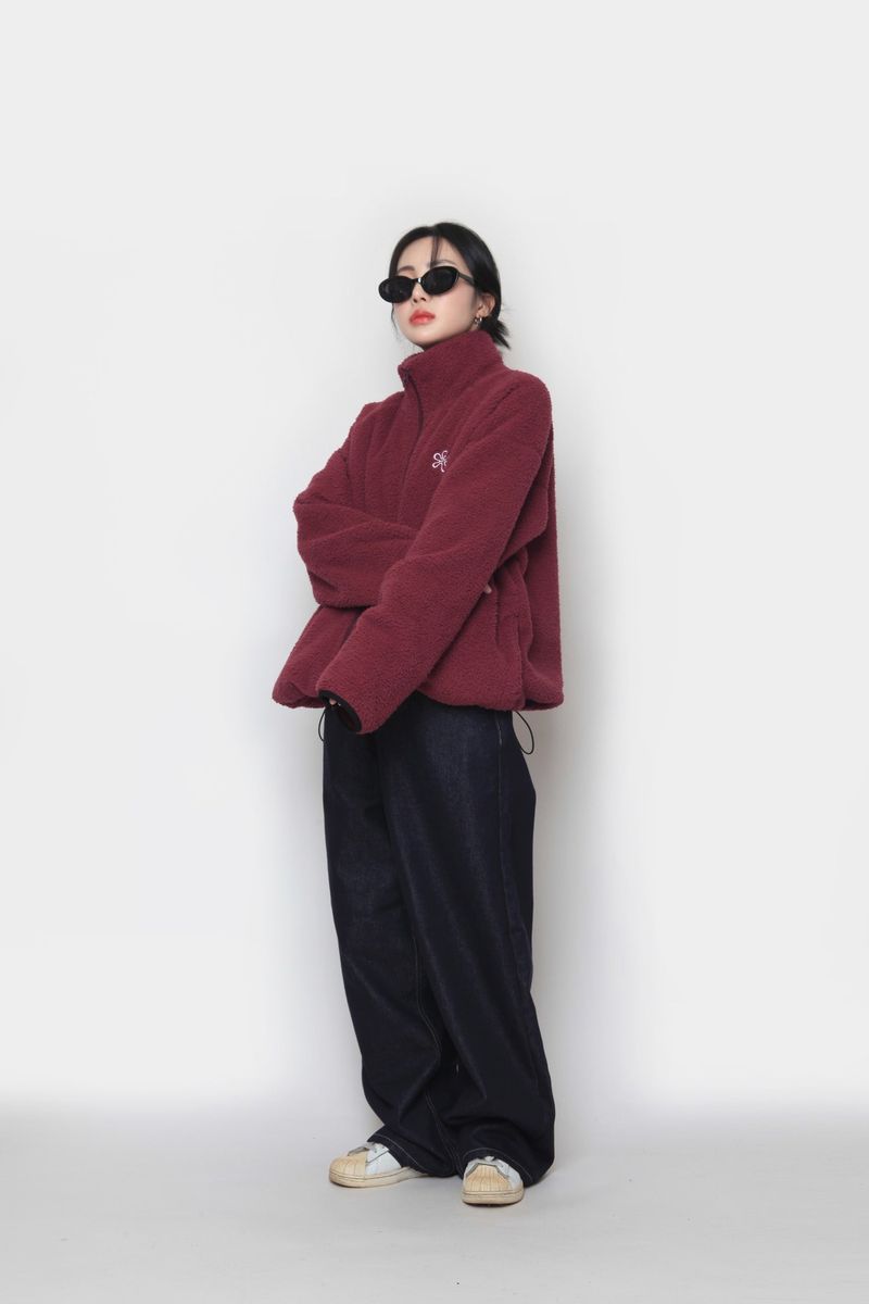 Flower Boa Fleece Zip-Up