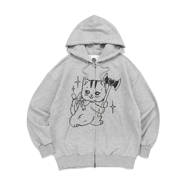 NEWKITSCH(ニューキッチジェネレーション)の「KILLING TIME CAT HOOD ZIP-UP (MELANGE)(Tops)」