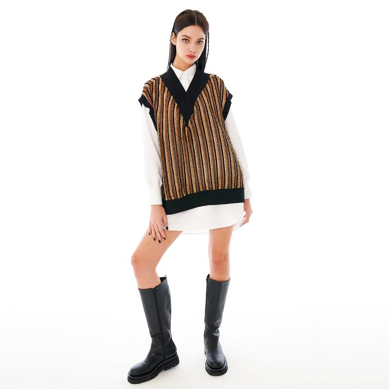 OTHER-worldly（アザーワールドリー）の「Cutting Point Knit Vest [Net_Brown]（Tops）」