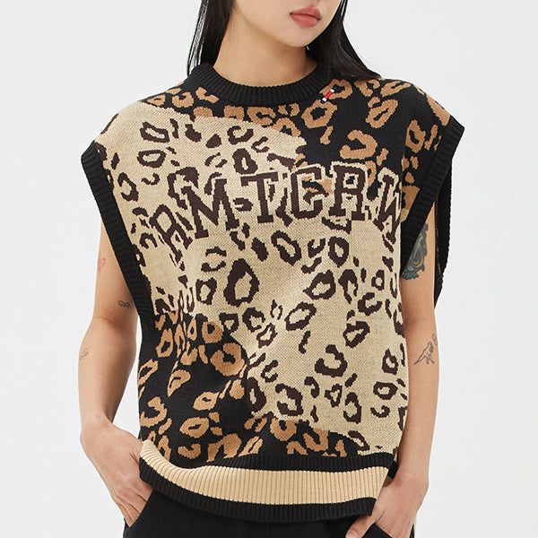 ROMANTIC CROWN(ロマンティッククラウン)の「LEOPARD KNIT VEST_BEIGE(Tops)」