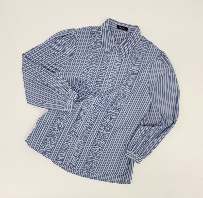 Stripe Frill Blouse (blue)