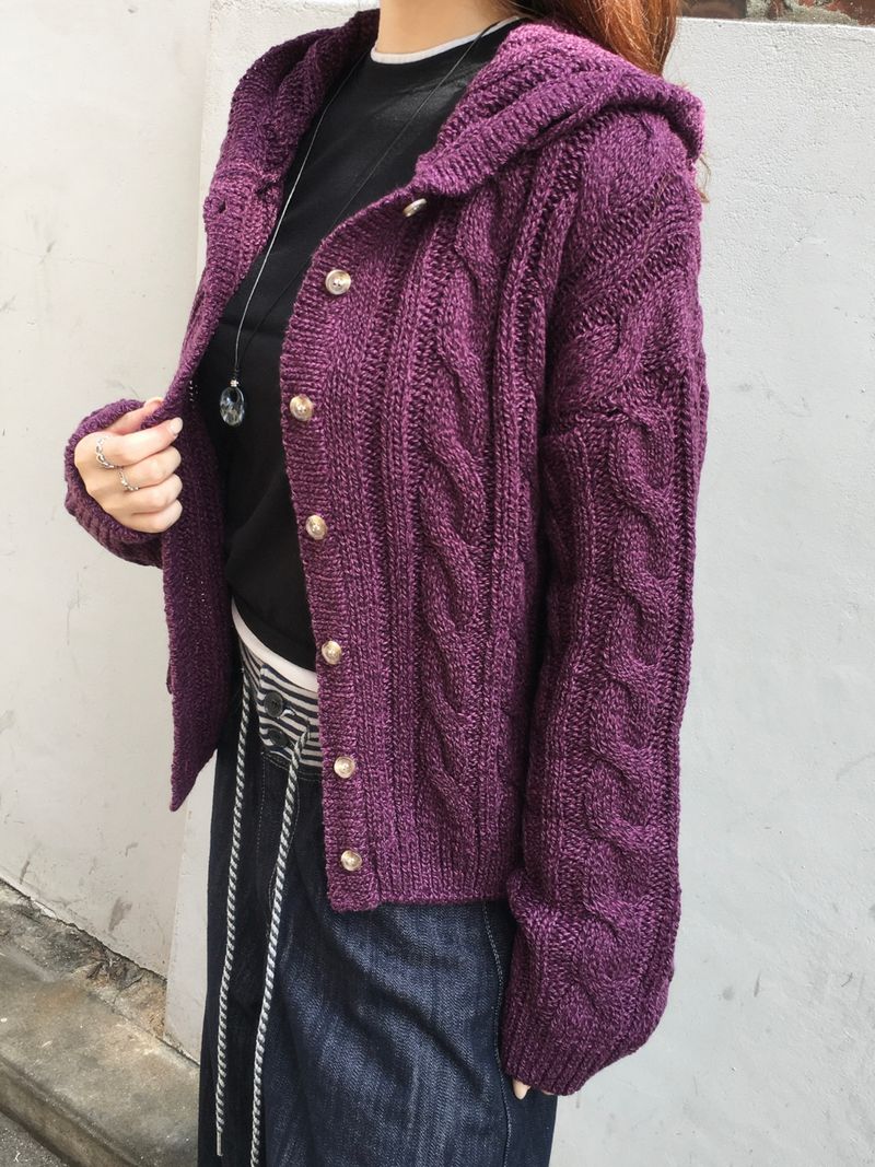 Witty Cable Hooded Knit Cardigan (5c)