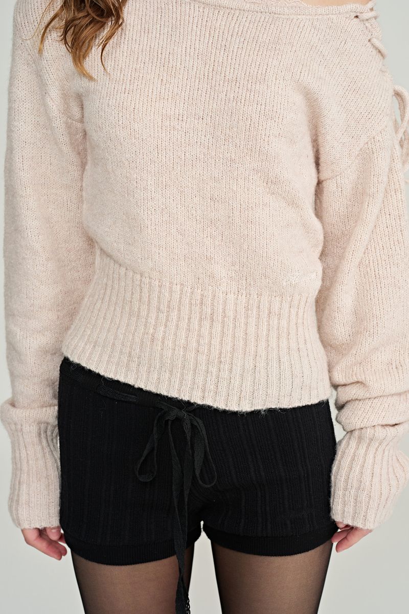 Romy lace-up knit, Milk Tea