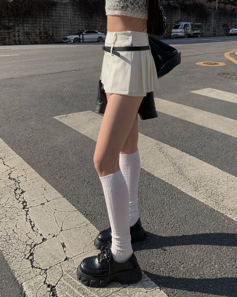 ベルトプリーツスカートパンツ