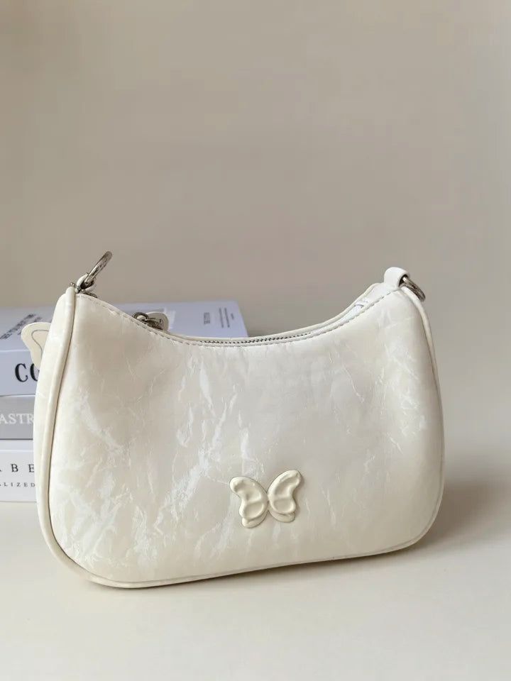 Butterfly Wappen Patch Faux Leather Shoulder Bag