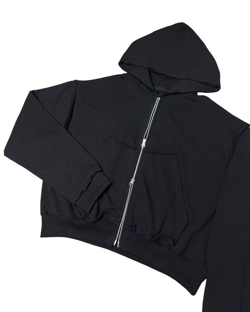 CUTTING CROP HOODIE ZIPUP_BLACK
