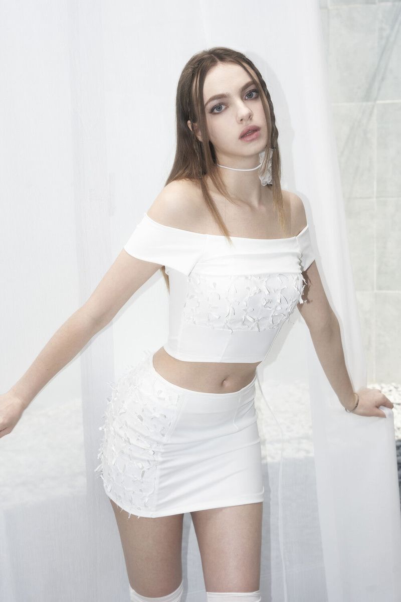  [Seow] Flap mesh ribbon sk, white