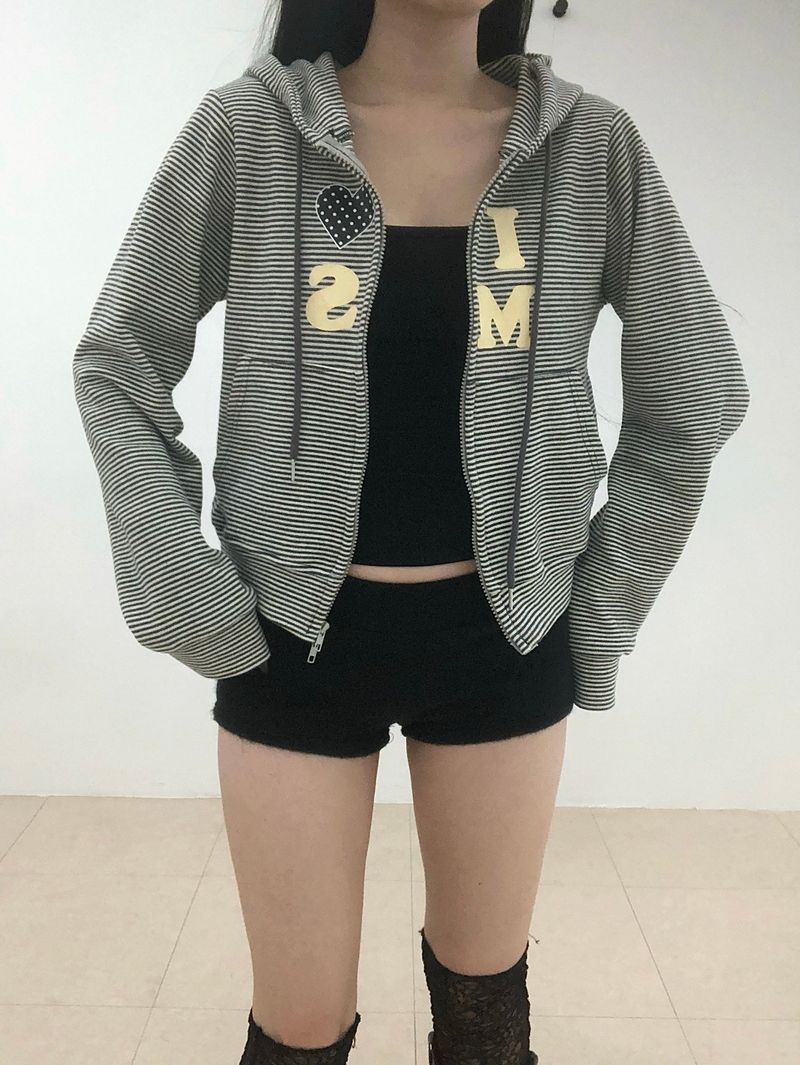 Heart Dot Stripe Hoodie Zip-up