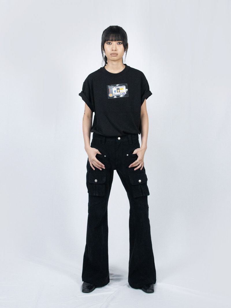 Curved Cargo Flare Pants (Black)