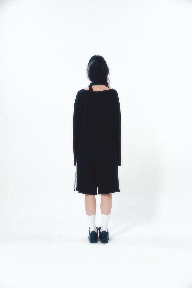 Knit Tie Long Sleeve Set Black