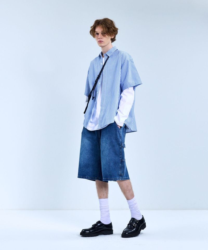 87-STAN072 Classic OverFit Short-Sleeved Gingham Check Shirt