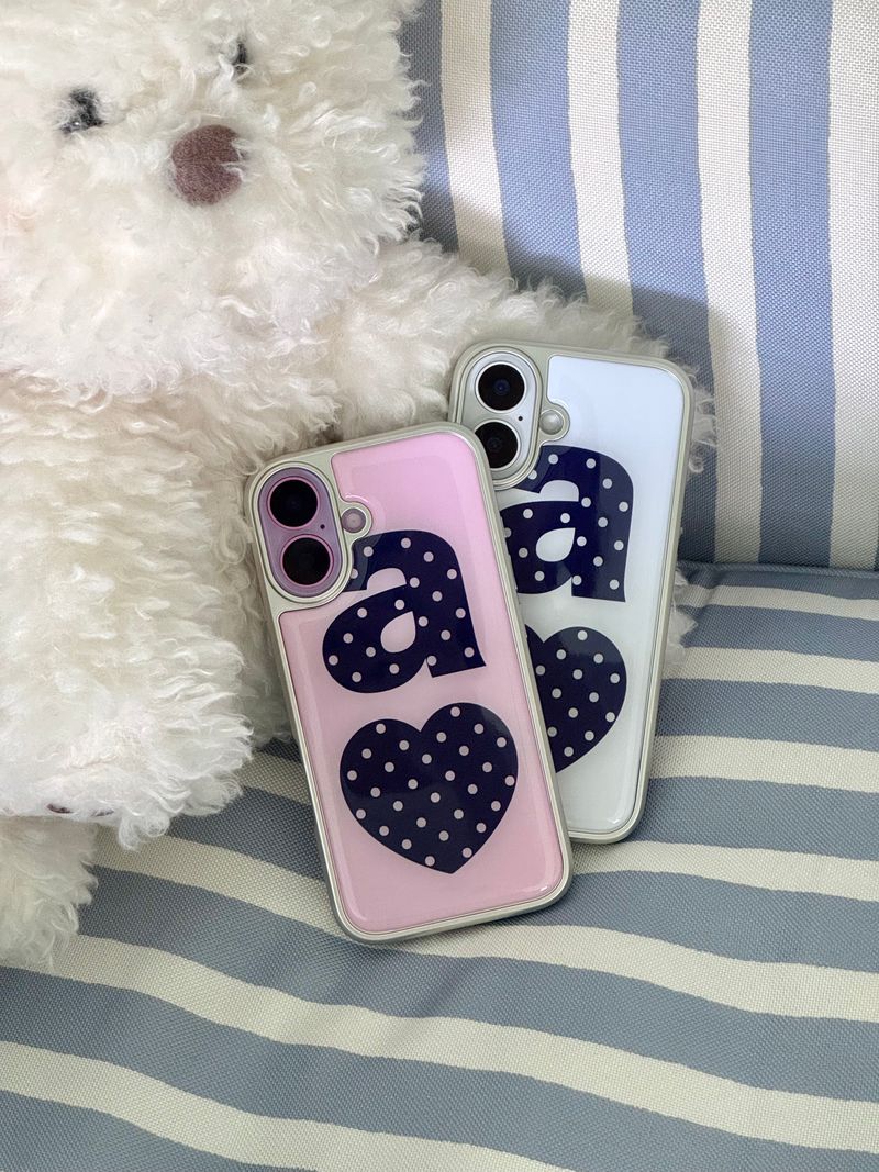 NAVY DOTTY LOVE PINK Silver Epoxy Case
