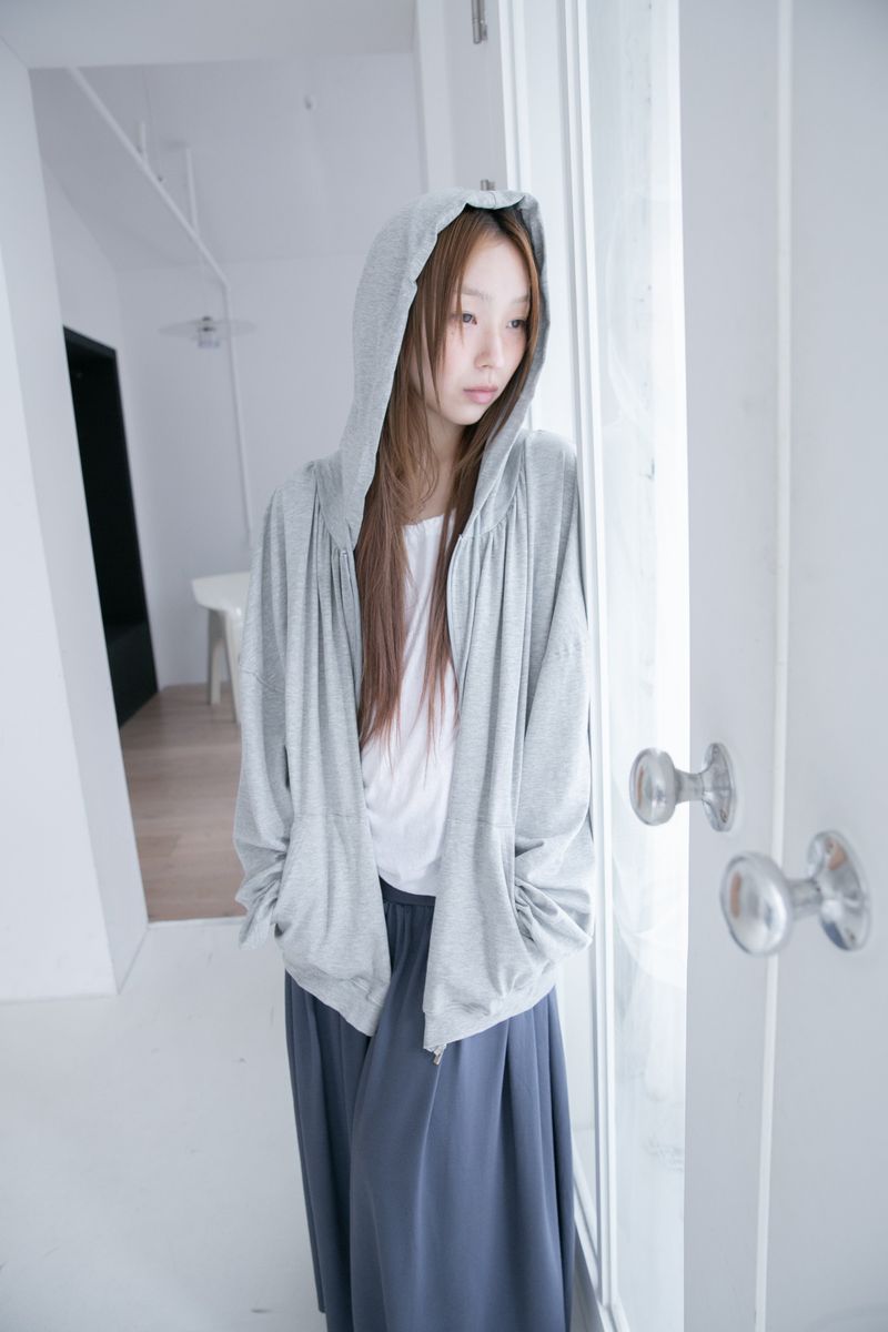 shirring neck hood zip-up(3colors)
