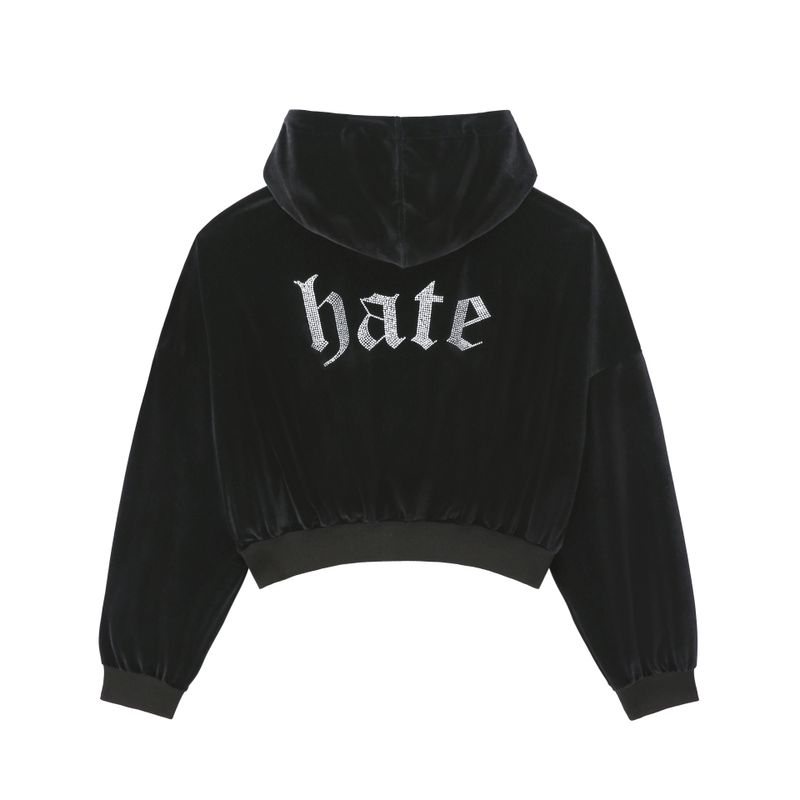 0 3 HATE Velvet Hoodie - BLACK
