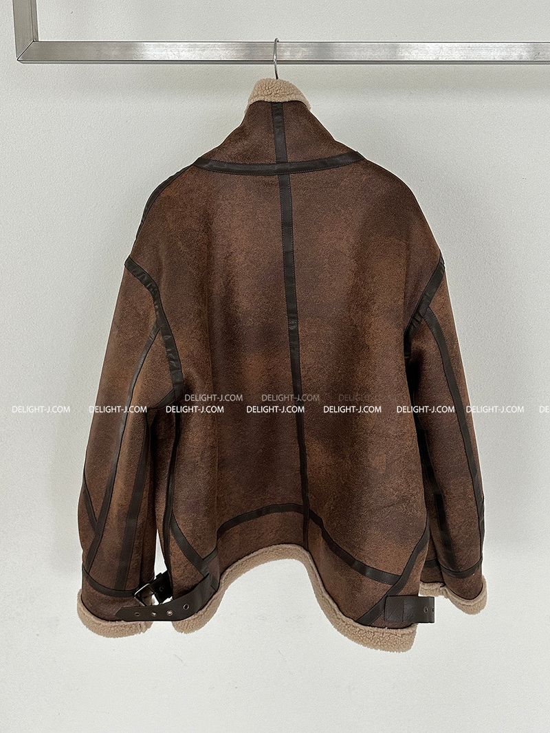 Oversized Fit Leather Wool High-Neck Mustang