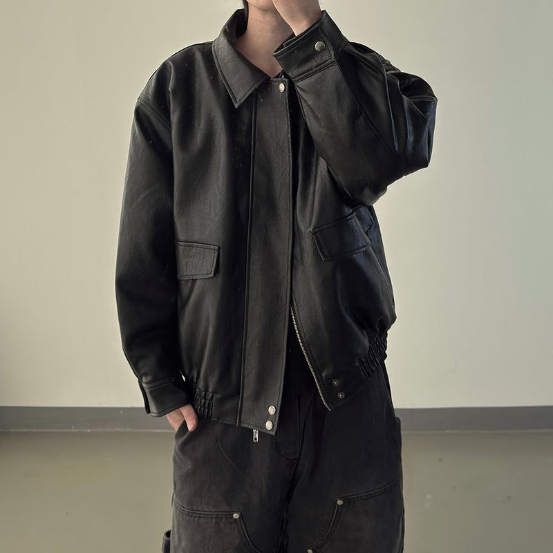 Lining fur oversized leather jumper
