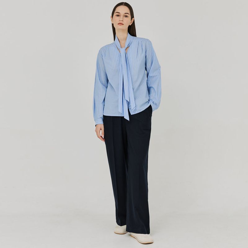 Two-Tuck Button Wide Wool Pants (Navy)