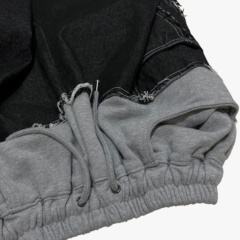 layered deconstructed denim capri shorts_black