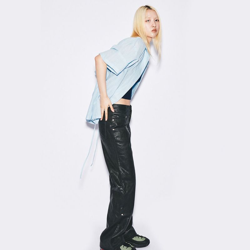Eco Leather Semi-boots cut pants [black]