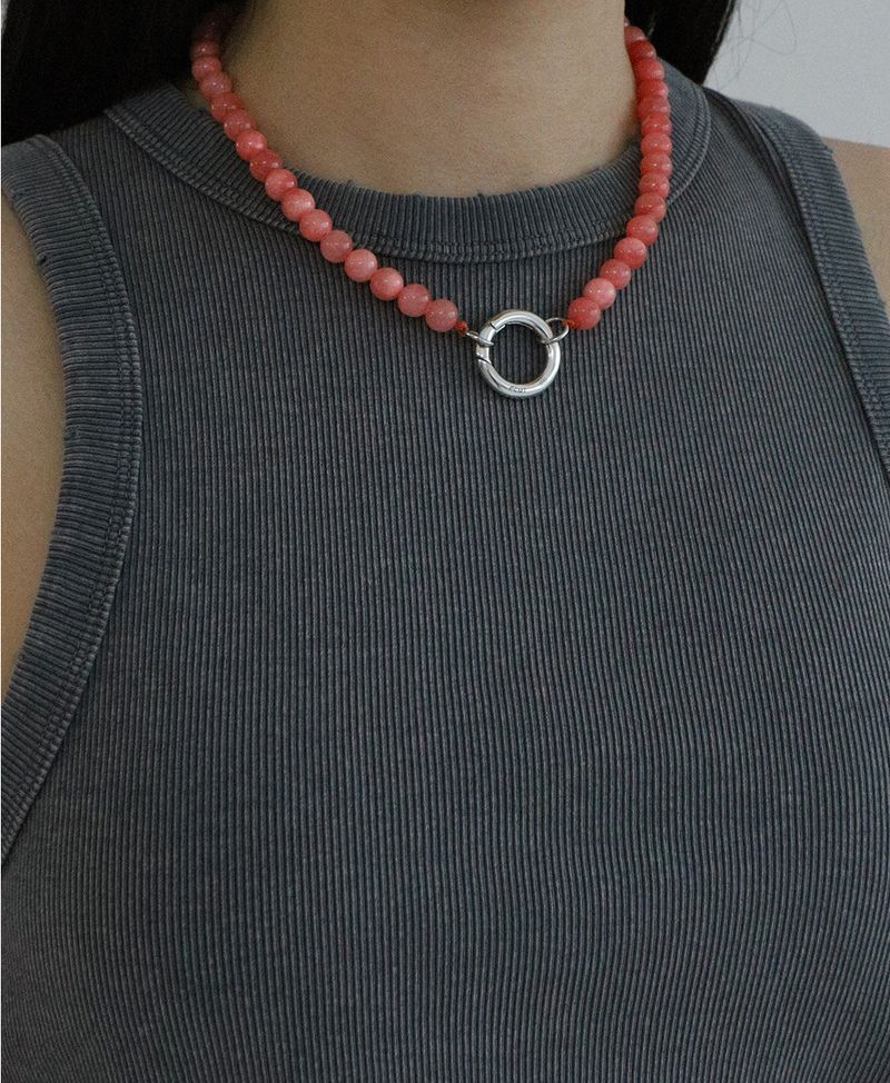 [MADE] Capsule02 Silver Open Pendant Gemstone Necklace _Salmon