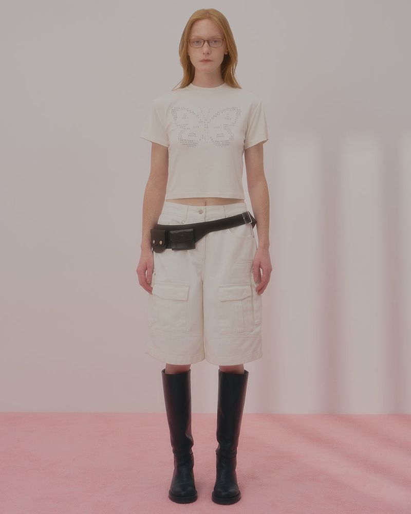 TEXT BUTTERFLY CROP TSHIRT-IVORY