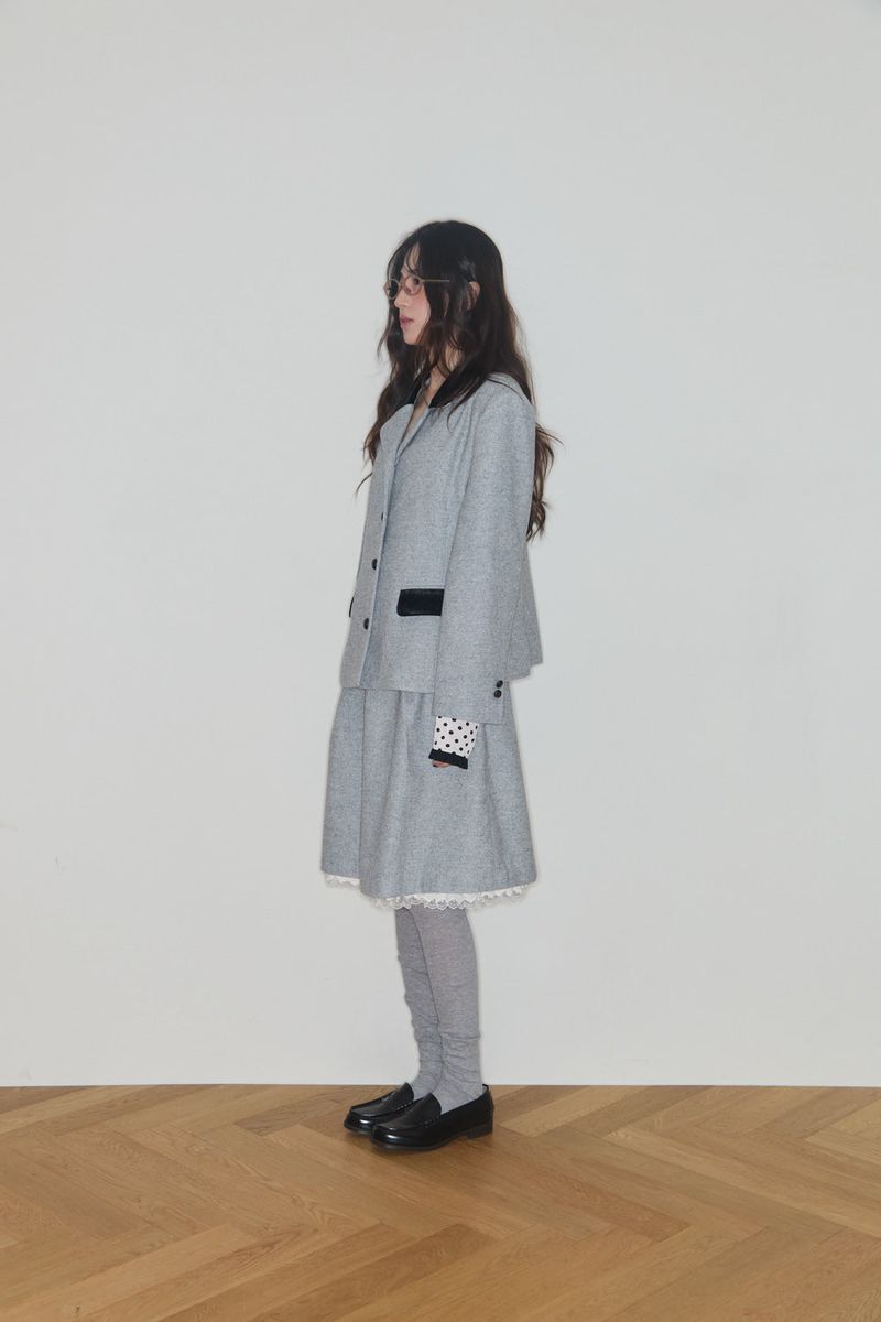 BOW MIDI WOOL SKIRT (GREY)