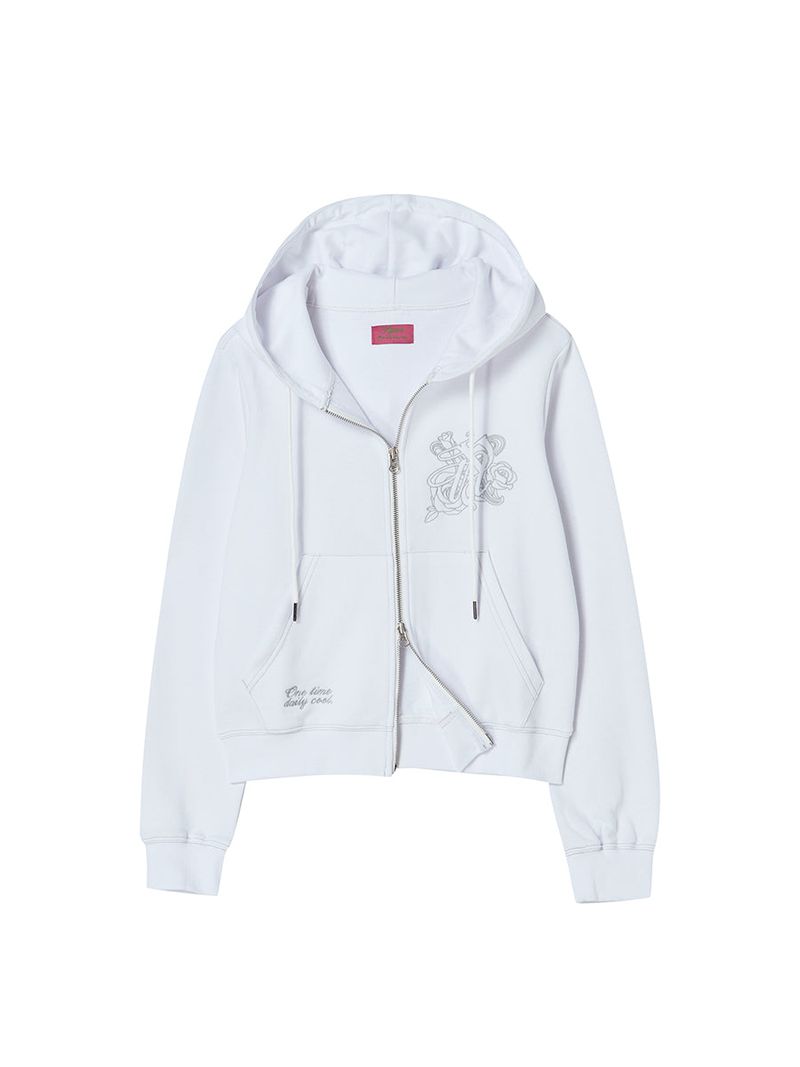 BURST INTO ROSE HOOD ZIP-UP WHITE