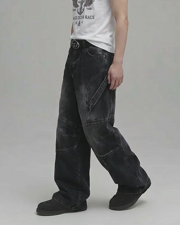 (UNISEX) Panel Washing Black Denim 26SS-009