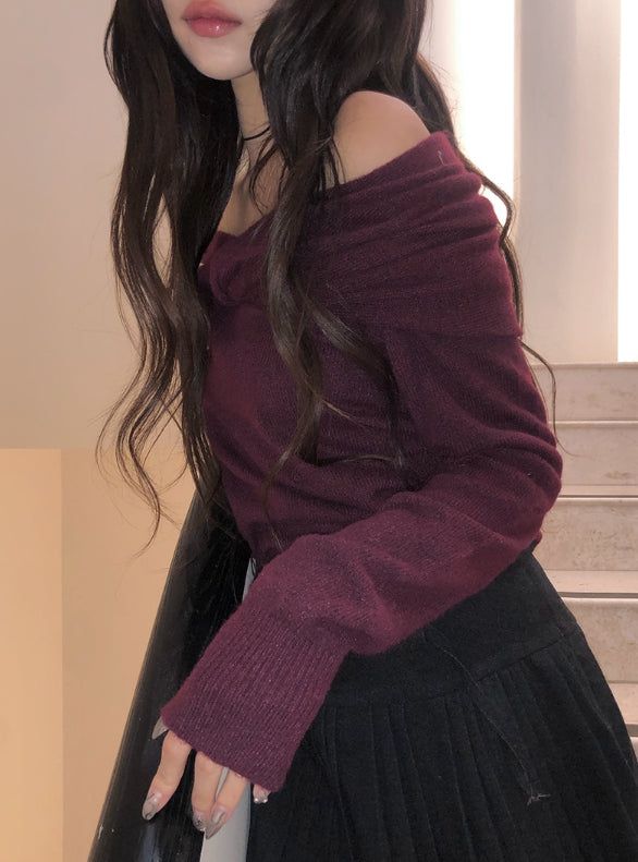 Helen Off-Shoulder Ribbon Twist Loose-Fit Knit
