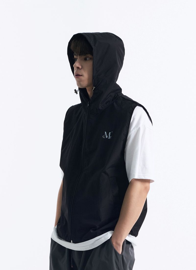 TECH NYLON HOOD VEST (Black, Charcoal) 