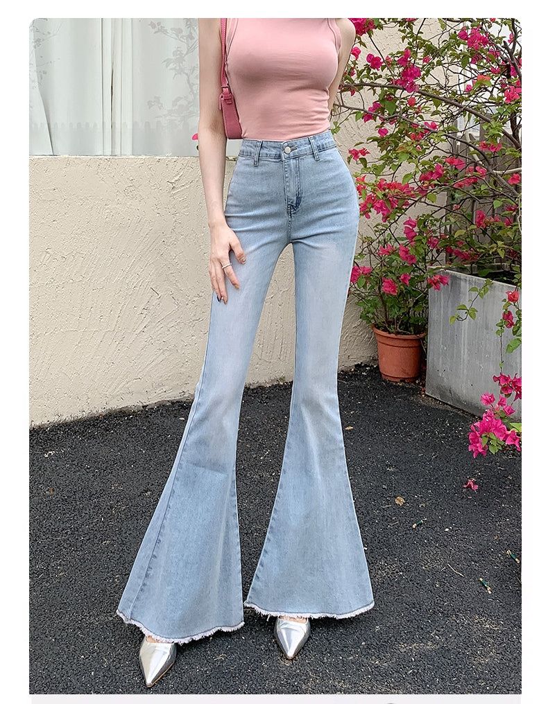 Ribbon Detail Denim Flare Pants