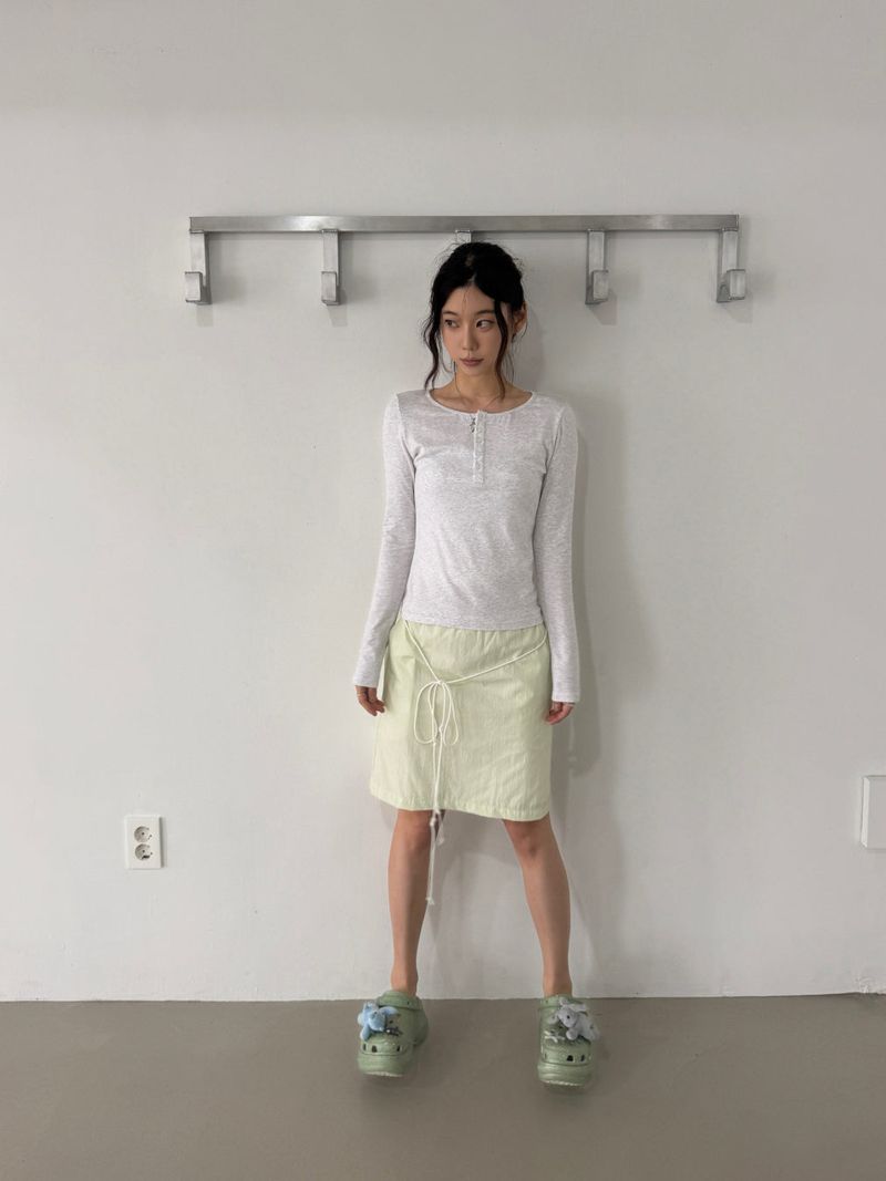 ブリーズ コットンモダール ヘンリーネック Tシャツ(Bio-Washing) -ライトミランジェ